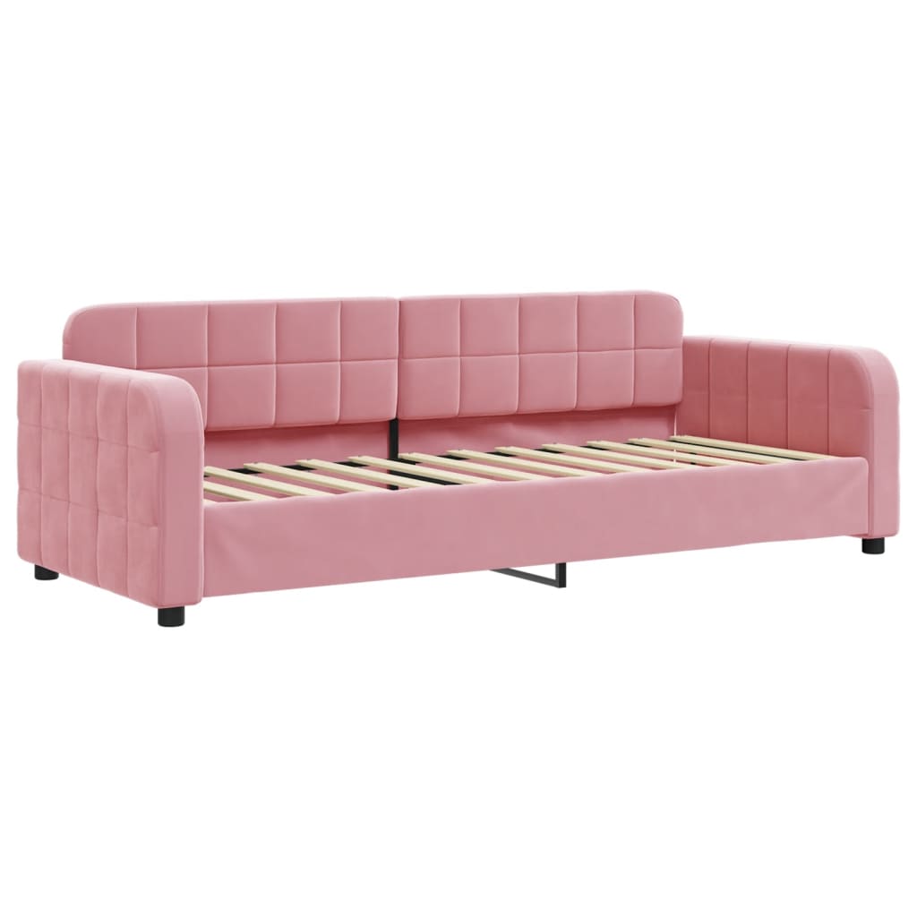 Lit de jour avec lit gigogne et matelas rose 80x200 cm velours - XIOS