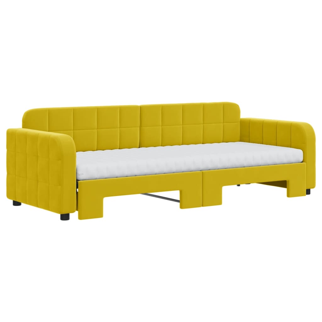 Lit de jour avec lit gigogne et matelas jaune 80x200 cm velours - XIOS