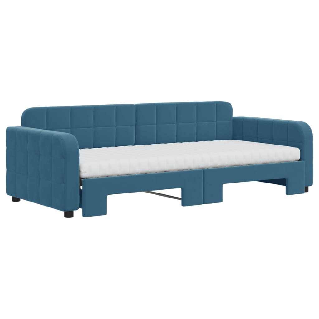 Lit de jour avec lit gigogne et matelas bleu 90x200 cm velours - XIOS