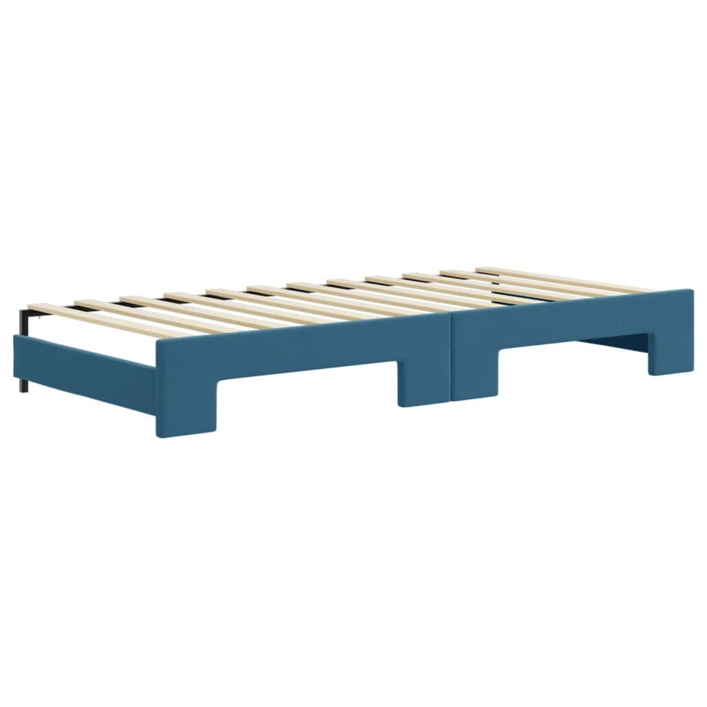 Lit de jour avec lit gigogne et matelas bleu 90x200 cm velours - XIOS