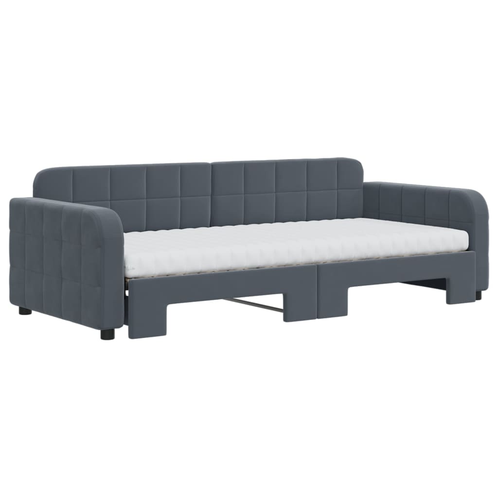 Lit de jour avec gigogne et matelas gris foncé 90x200cm velours - XIOS