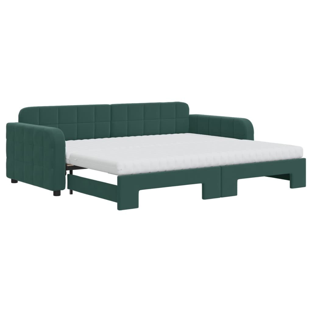 Lit de jour avec gigogne et matelas vert foncé 90x200cm velours - XIOS