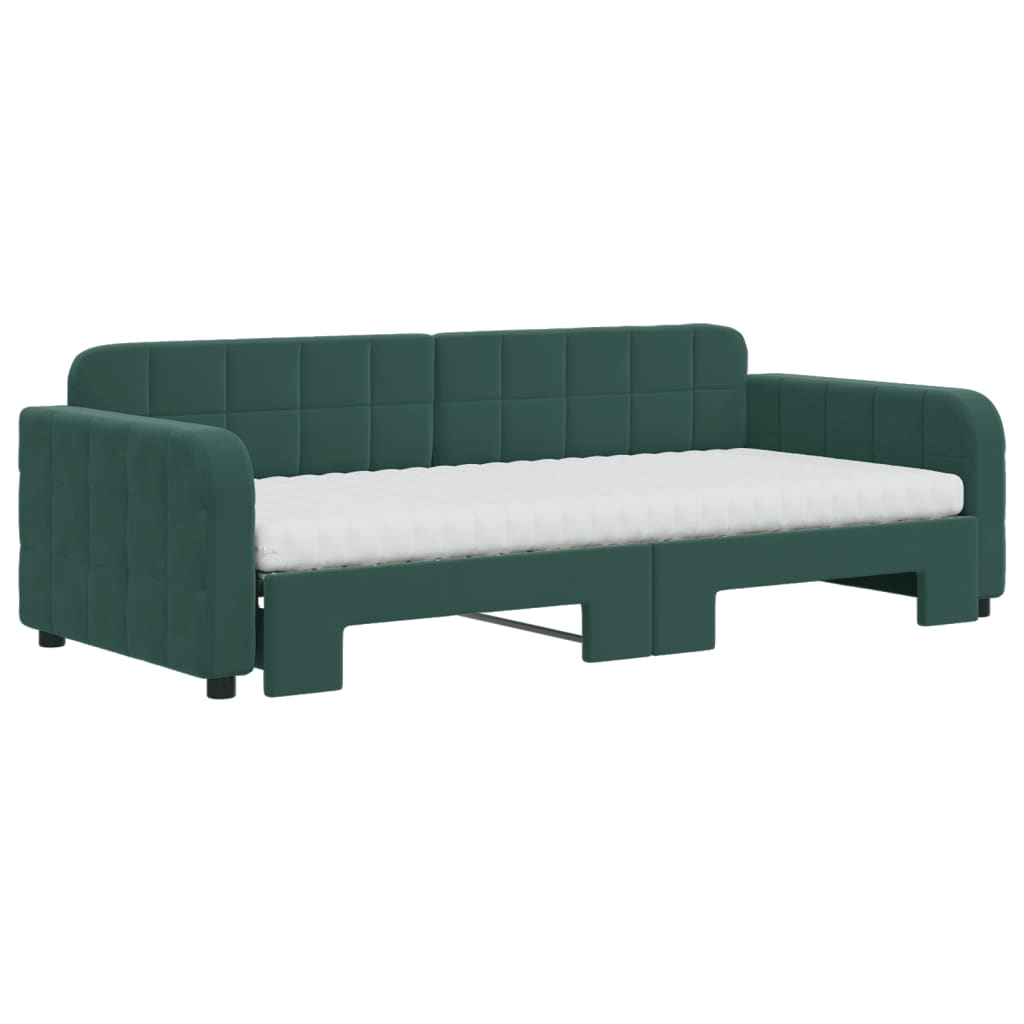Lit de jour avec gigogne et matelas vert foncé 90x200cm velours - XIOS