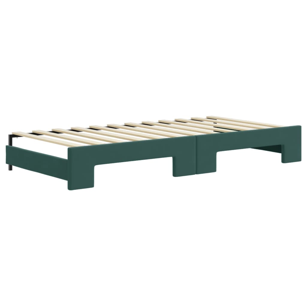 Lit de jour avec gigogne et matelas vert foncé 90x200cm velours - XIOS