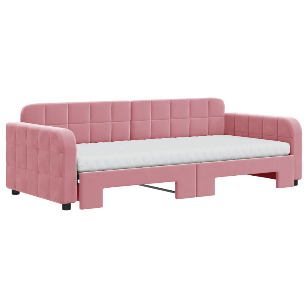 Lit de jour avec gigogne et matelas rose 90x200 cm velours - XIOS