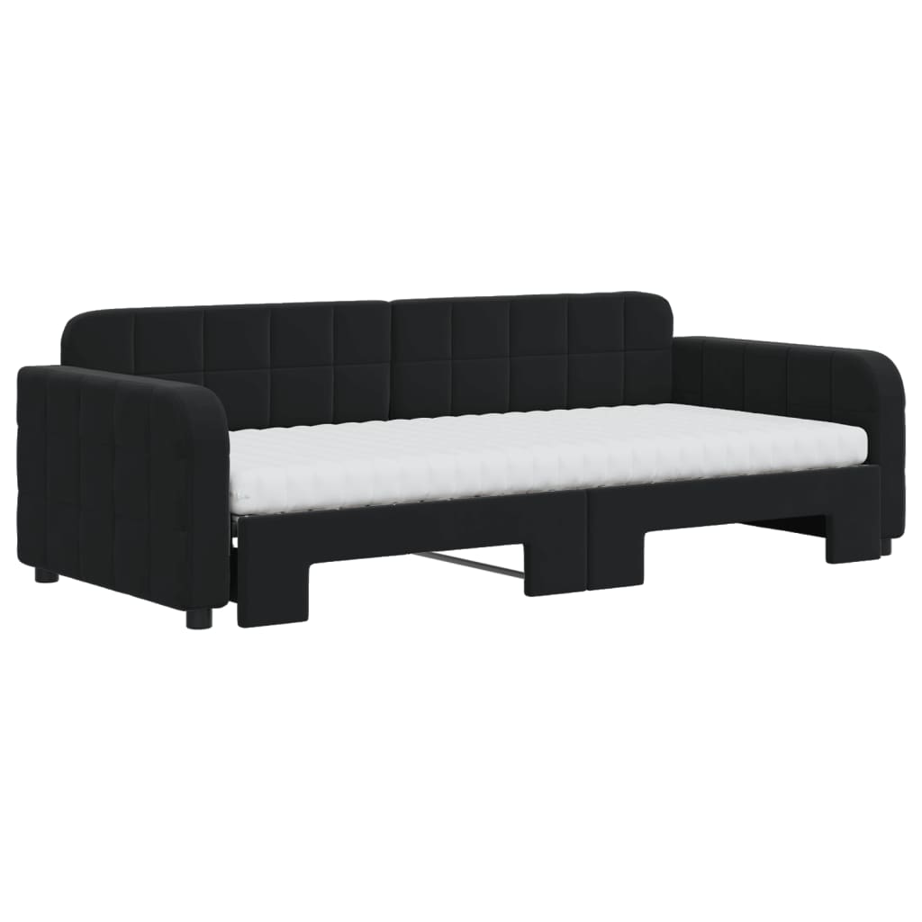 Lit de jour avec gigogne et matelas noir 90x200 cm velours - XIOS