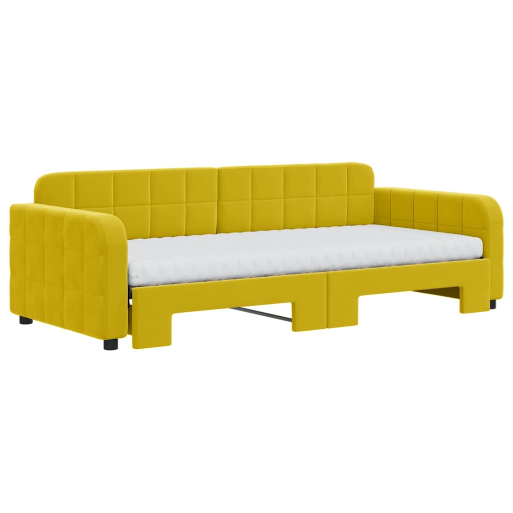 Lit de jour avec gigogne et matelas jaune 90x200 cm velours - XIOS