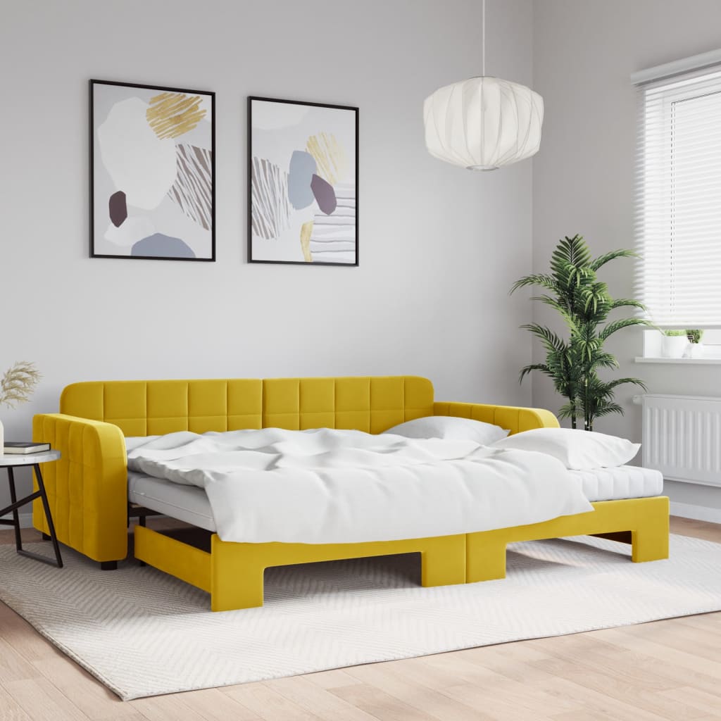 Lit de jour avec gigogne et matelas jaune 90x200 cm velours - XIOS