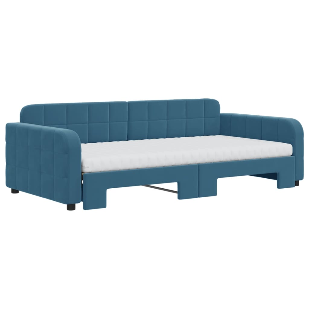 Lit de jour avec lit gigogne et matelas bleu 100x200 cm velours - XIOS
