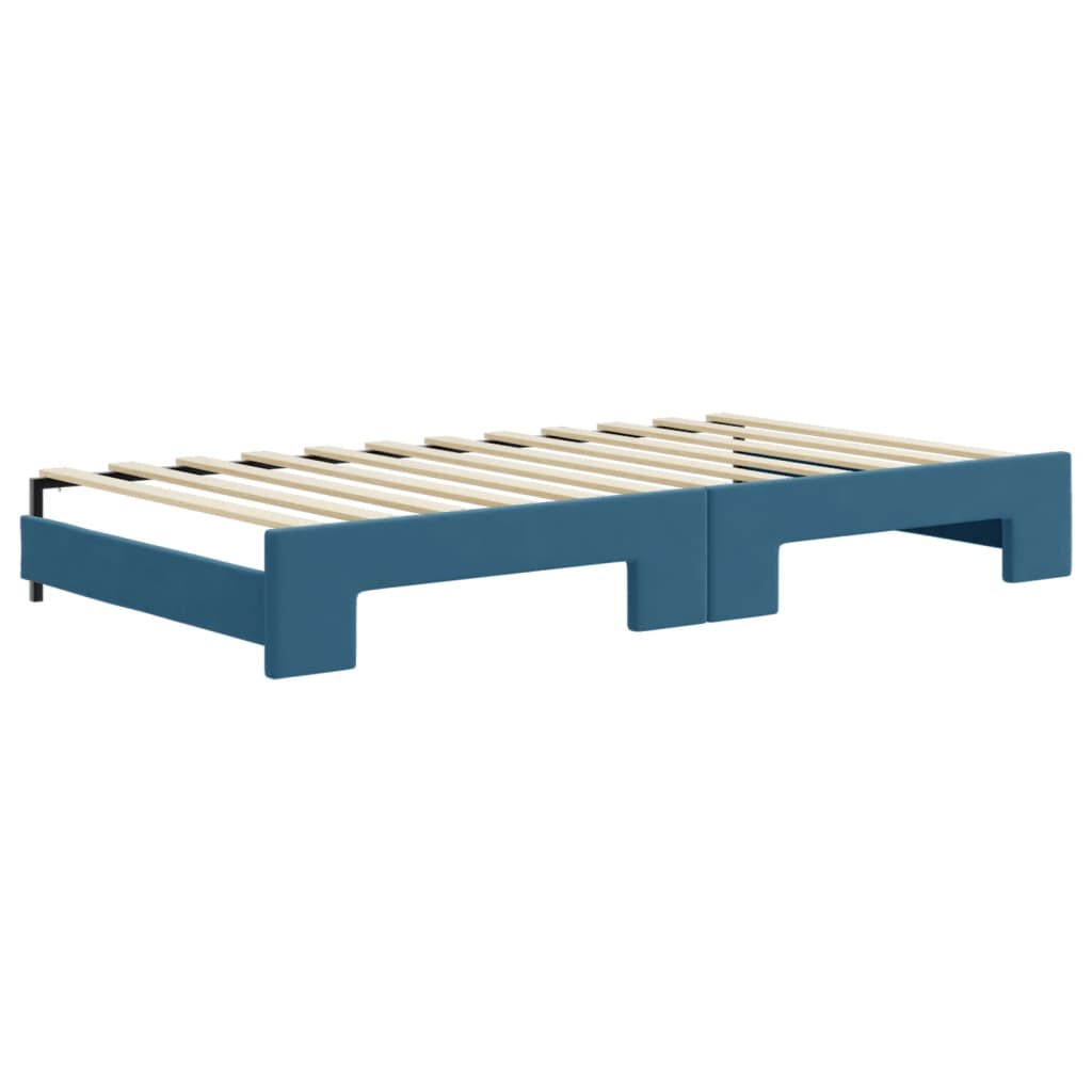Lit de jour avec lit gigogne et matelas bleu 100x200 cm velours - XIOS