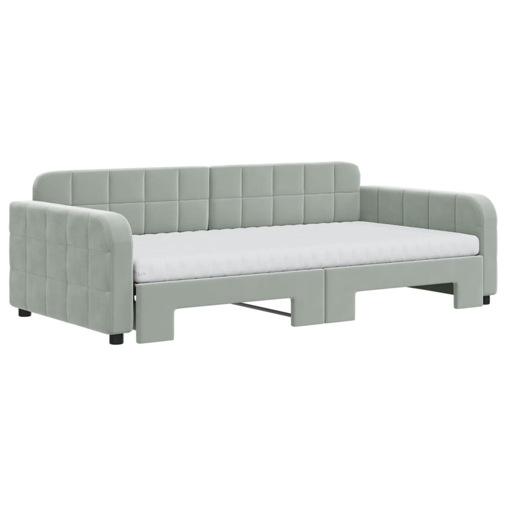 Lit de jour et gigogne et matelas gris clair 100x200 cm velours - XIOS