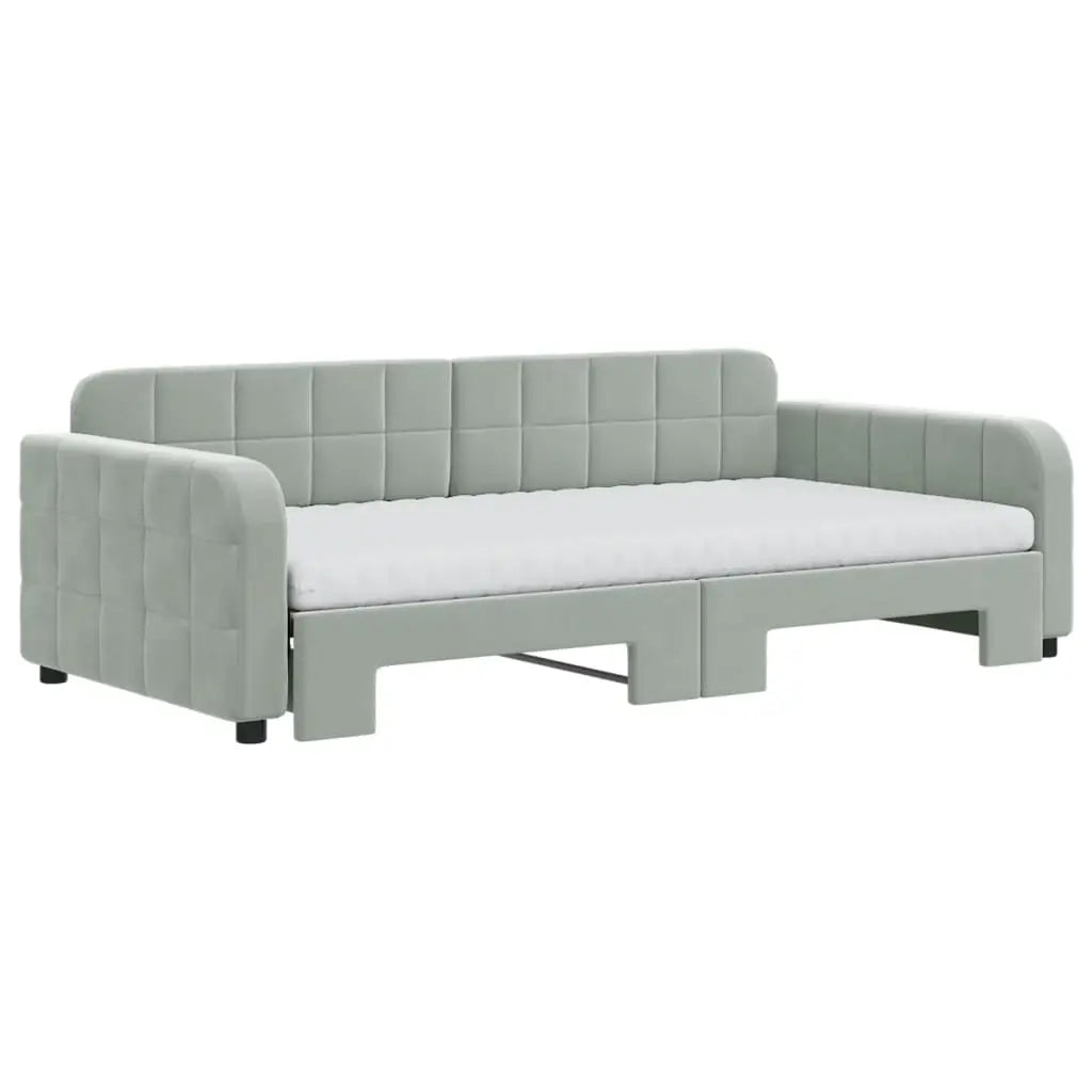 Lit de jour et gigogne et matelas gris clair 100x200 cm velours - XIOS