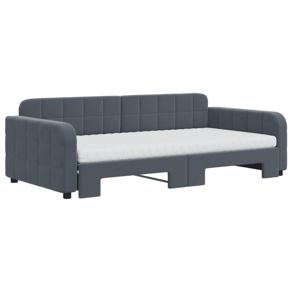 Lit de jour et gigogne et matelas gris foncé 100x200 cm velours - XIOS