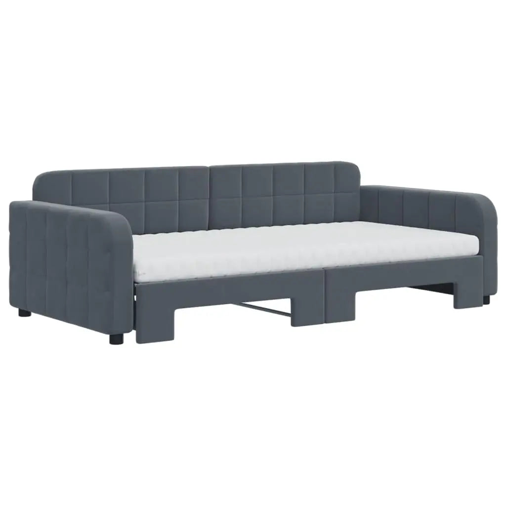 Lit de jour et gigogne et matelas gris foncé 100x200 cm velours - XIOS