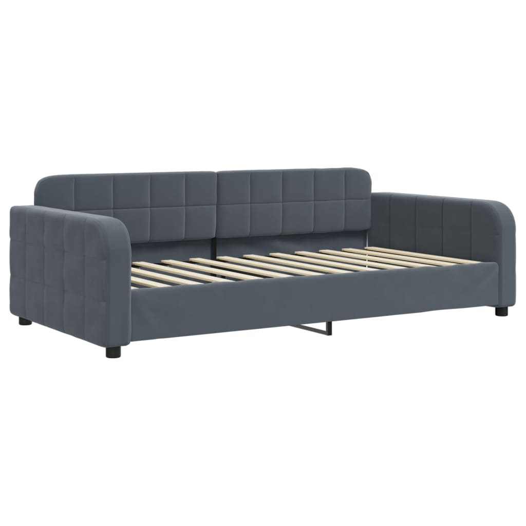 Lit de jour et gigogne et matelas gris foncé 100x200 cm velours - XIOS