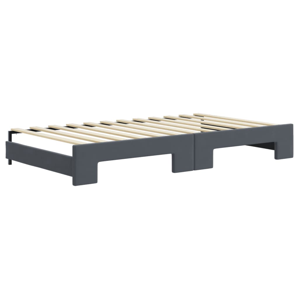 Lit de jour et gigogne et matelas gris foncé 100x200 cm velours - XIOS