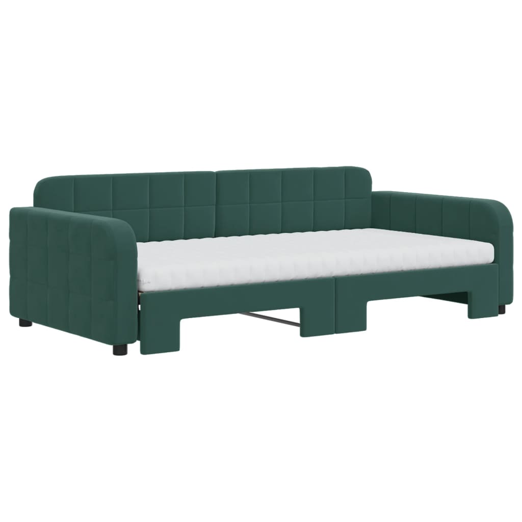 Lit de jour et gigogne et matelas vert foncé 100x200 cm velours - XIOS