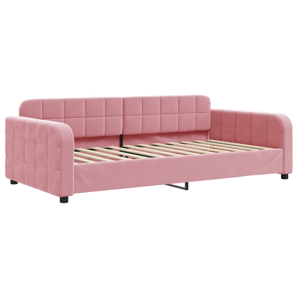 Lit de jour avec lit gigogne et matelas rose 100x200 cm velours - XIOS