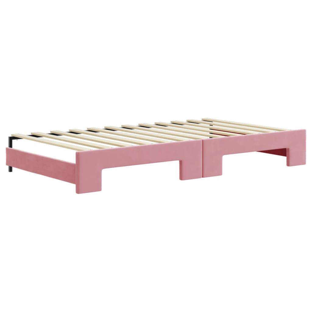 Lit de jour avec lit gigogne et matelas rose 100x200 cm velours - XIOS