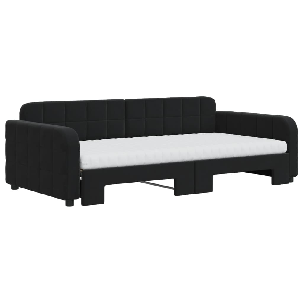 Lit de jour avec lit gigogne et matelas noir 100x200 cm velours - XIOS