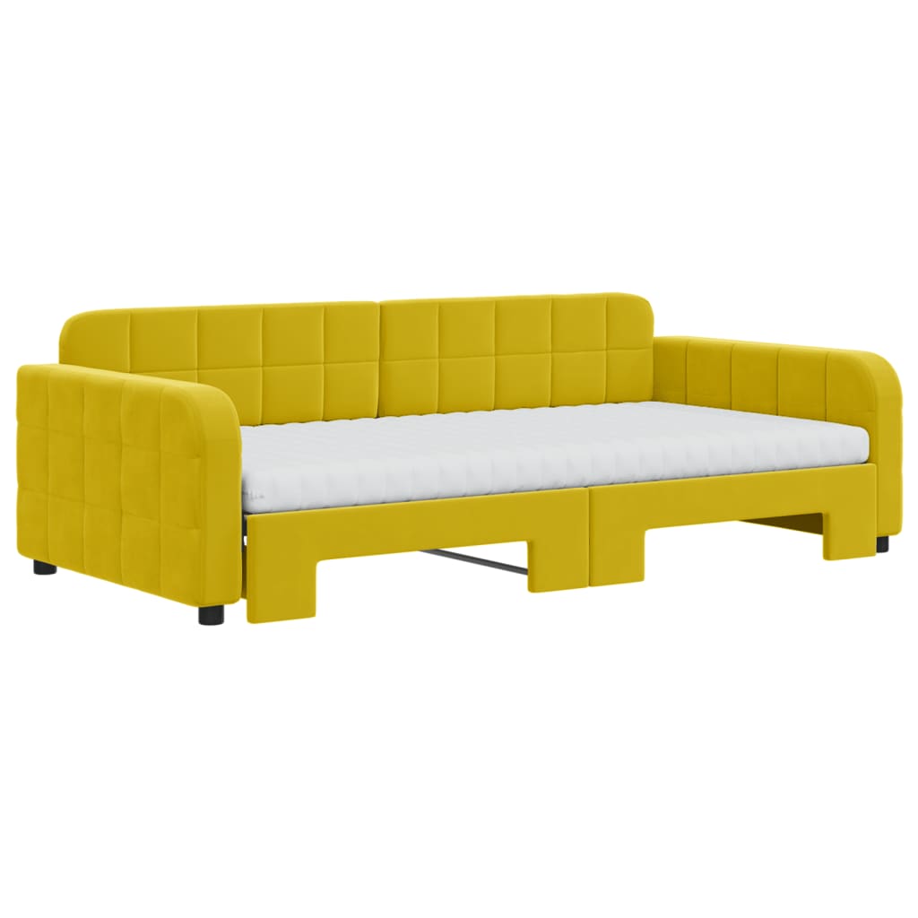 Lit de jour avec gigogne et matelas jaune 100x200 cm velours - XIOS