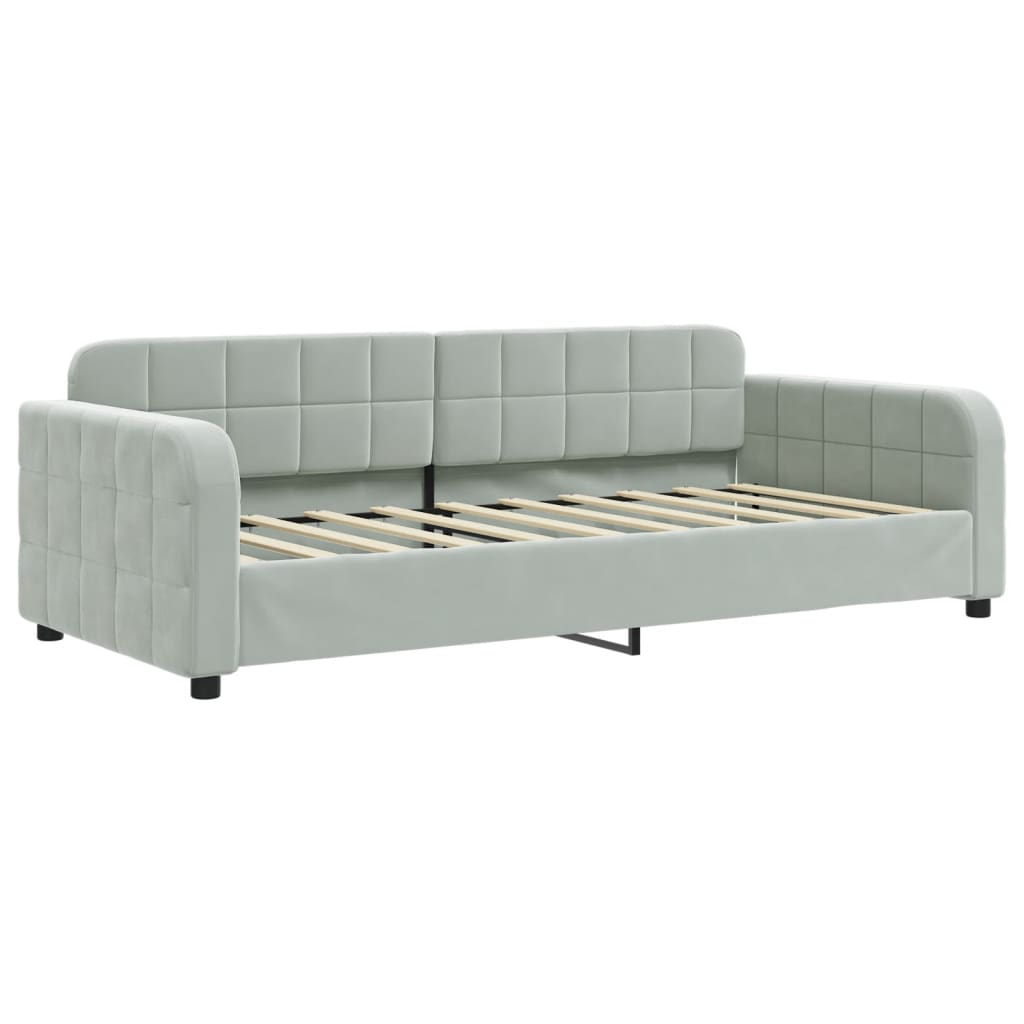 Lit de jour avec gigogne et matelas gris clair 90x190cm velours - XIOS