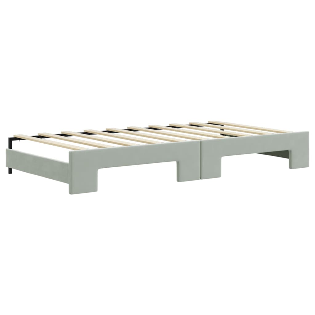 Lit de jour avec gigogne et matelas gris clair 90x190cm velours - XIOS