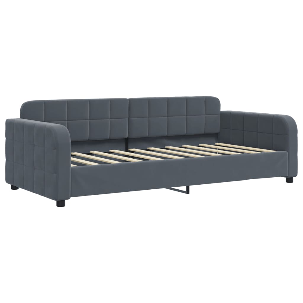 Lit de jour avec gigogne et matelas gris foncé 90x190cm velours - XIOS