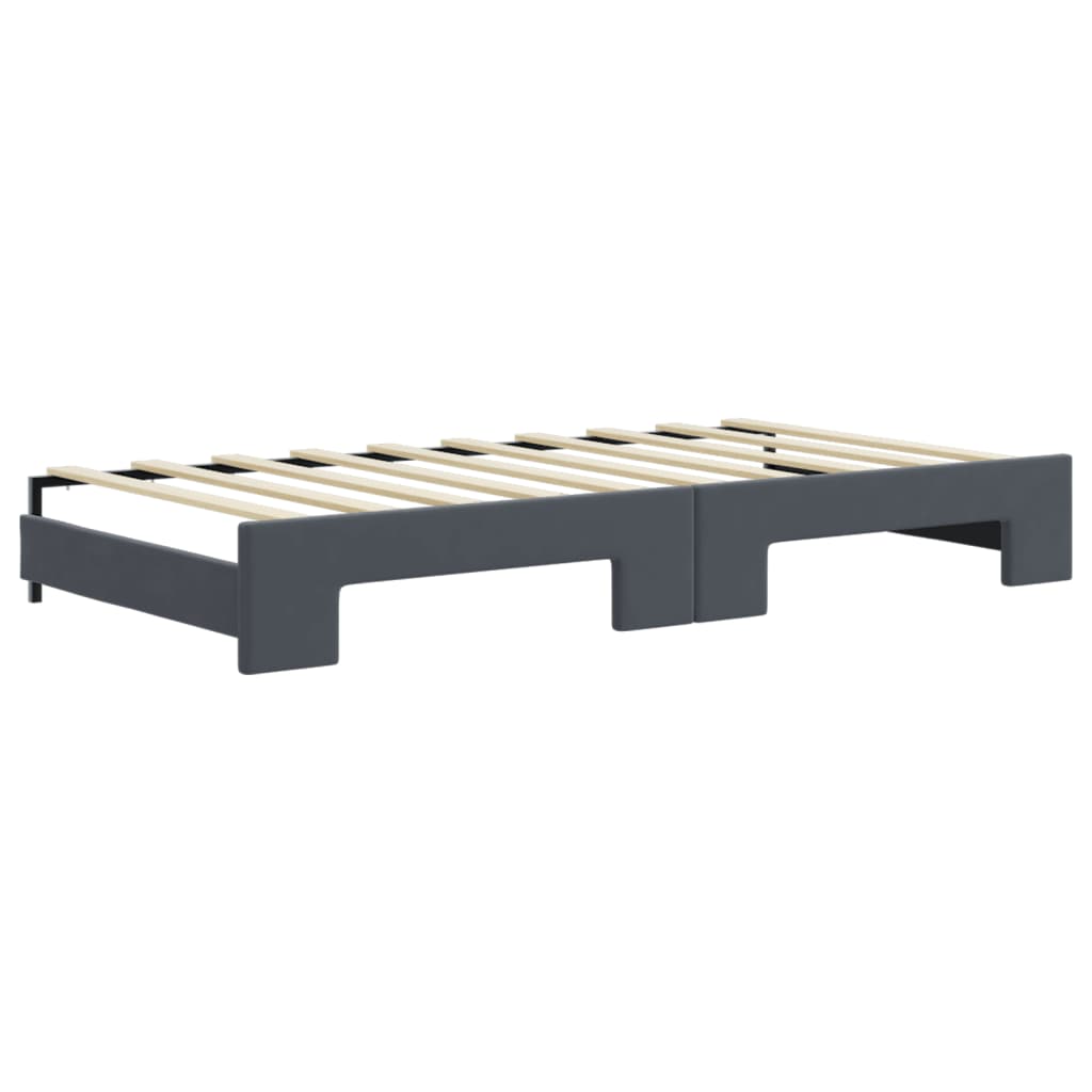 Lit de jour avec gigogne et matelas gris foncé 90x190cm velours - XIOS