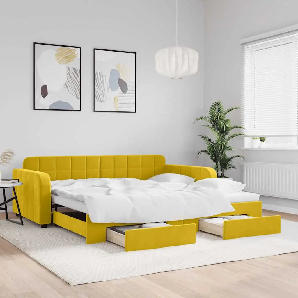 Lit de jour avec gigogne et tiroirs jaune 100x200 cm velours - XIOS