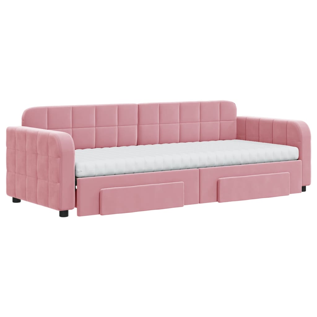 Lit de jour avec gigogne et tiroirs rose 80x200 cm velours - XIOS