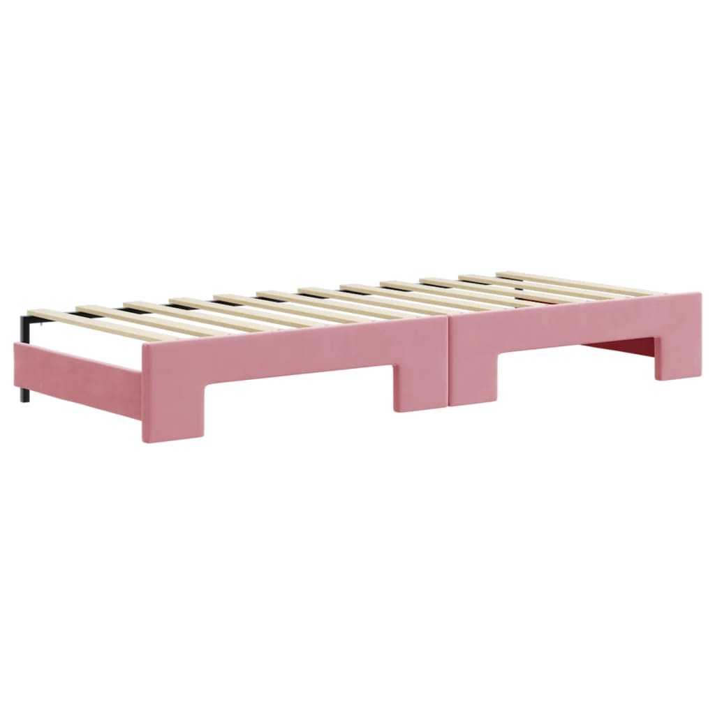 Lit de jour avec gigogne et tiroirs rose 80x200 cm velours - XIOS
