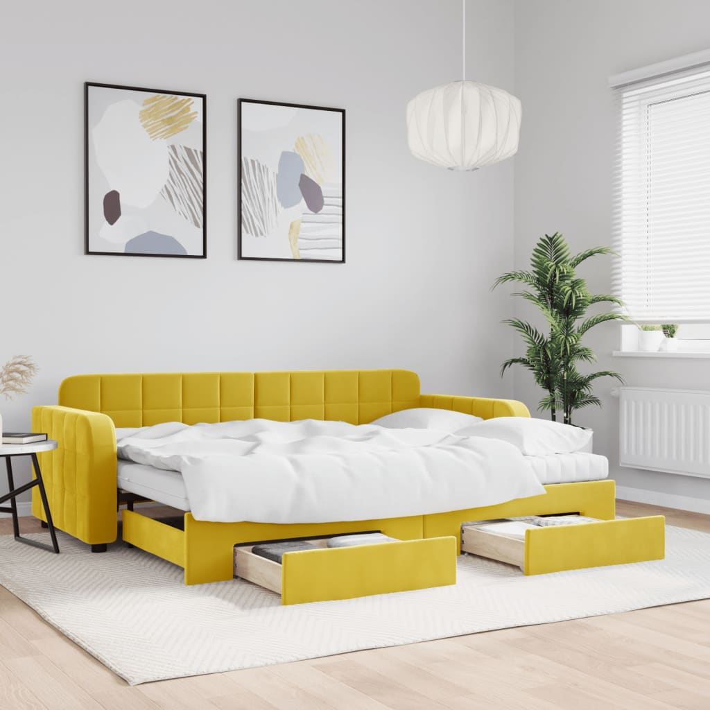 Lit de jour avec gigogne et tiroirs jaune 80x200 cm velours - XIOS