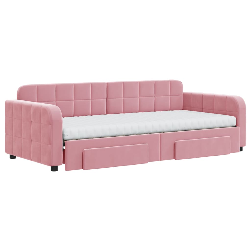 Lit de jour avec gigogne et tiroirs rose 90x200 cm velours - XIOS