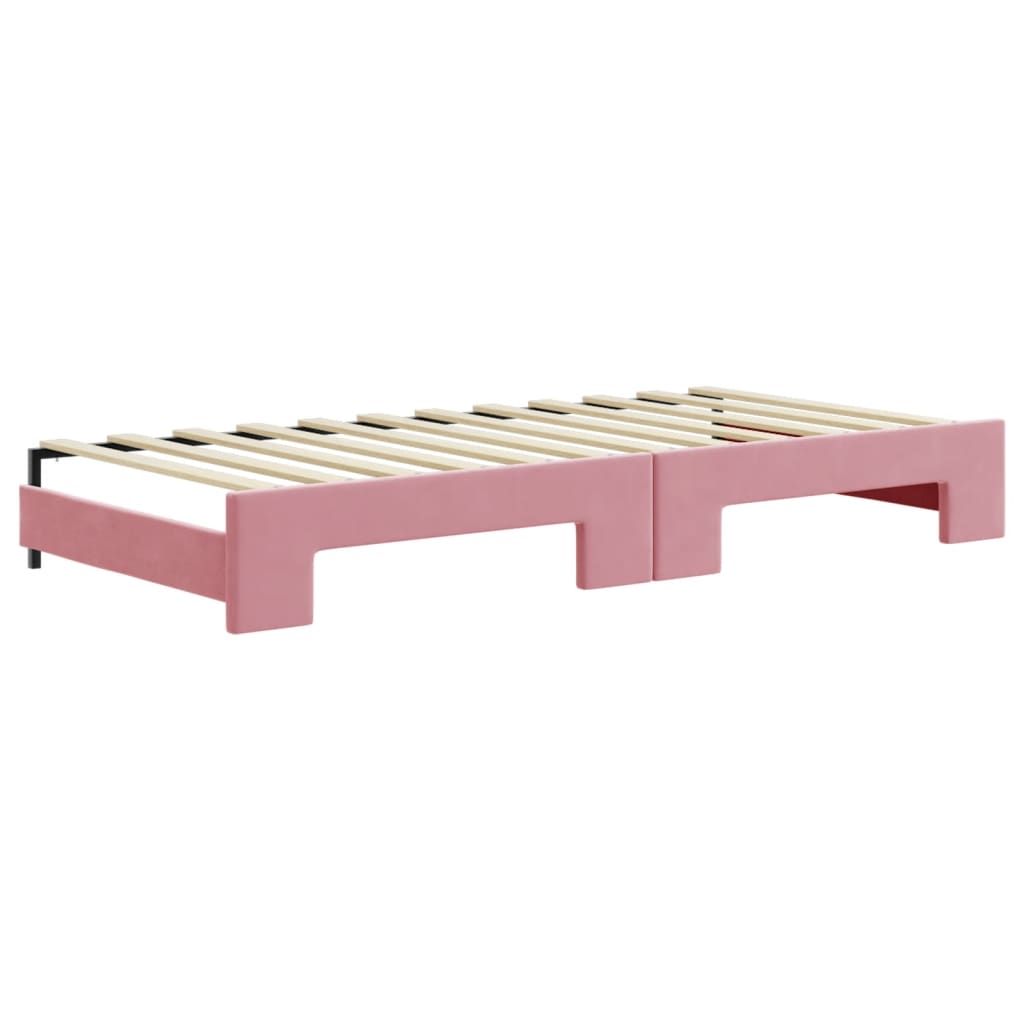 Lit de jour avec gigogne et tiroirs rose 90x200 cm velours - XIOS