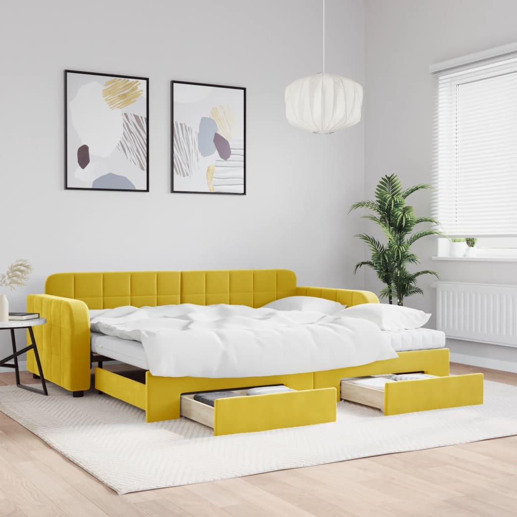 Lit de jour avec gigogne et tiroirs jaune 90x200 cm velours - XIOS