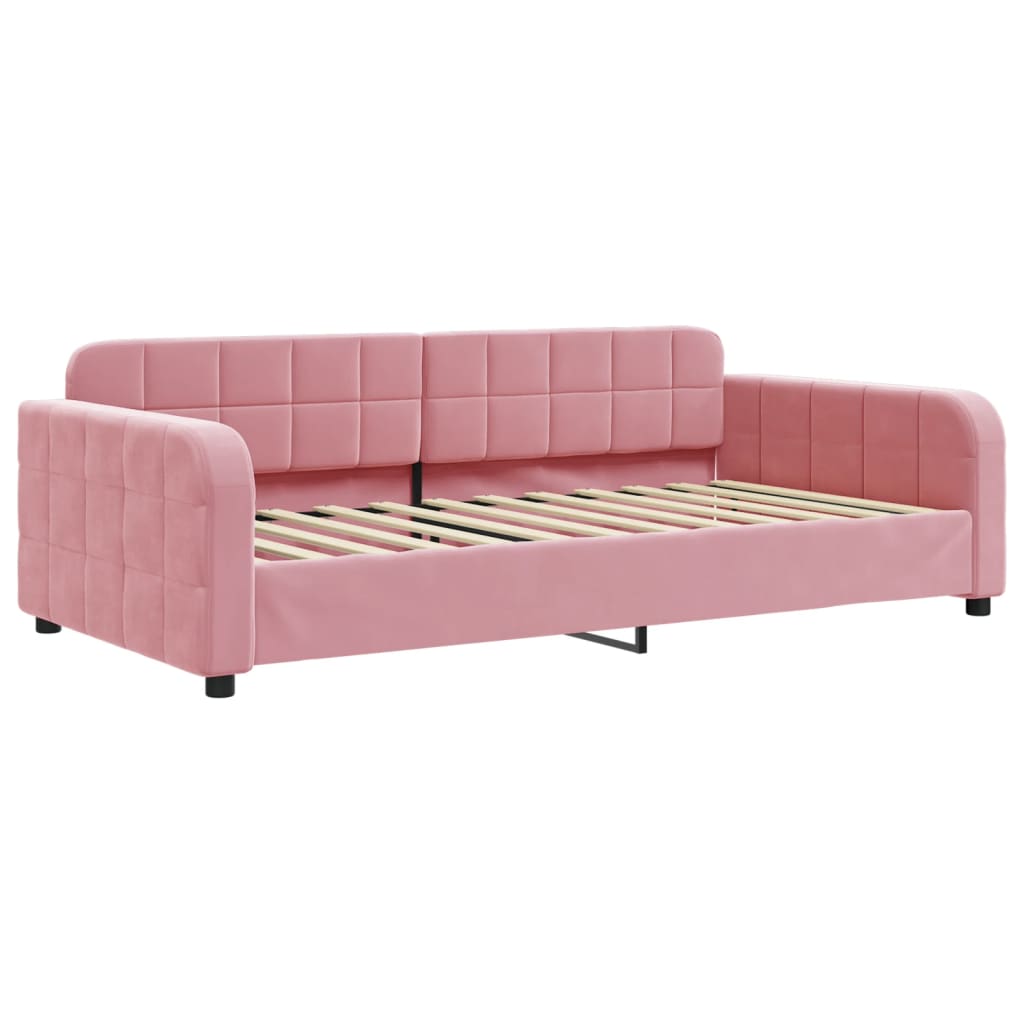 Lit de jour avec gigogne et tiroirs rose 100x200 cm velours - XIOS