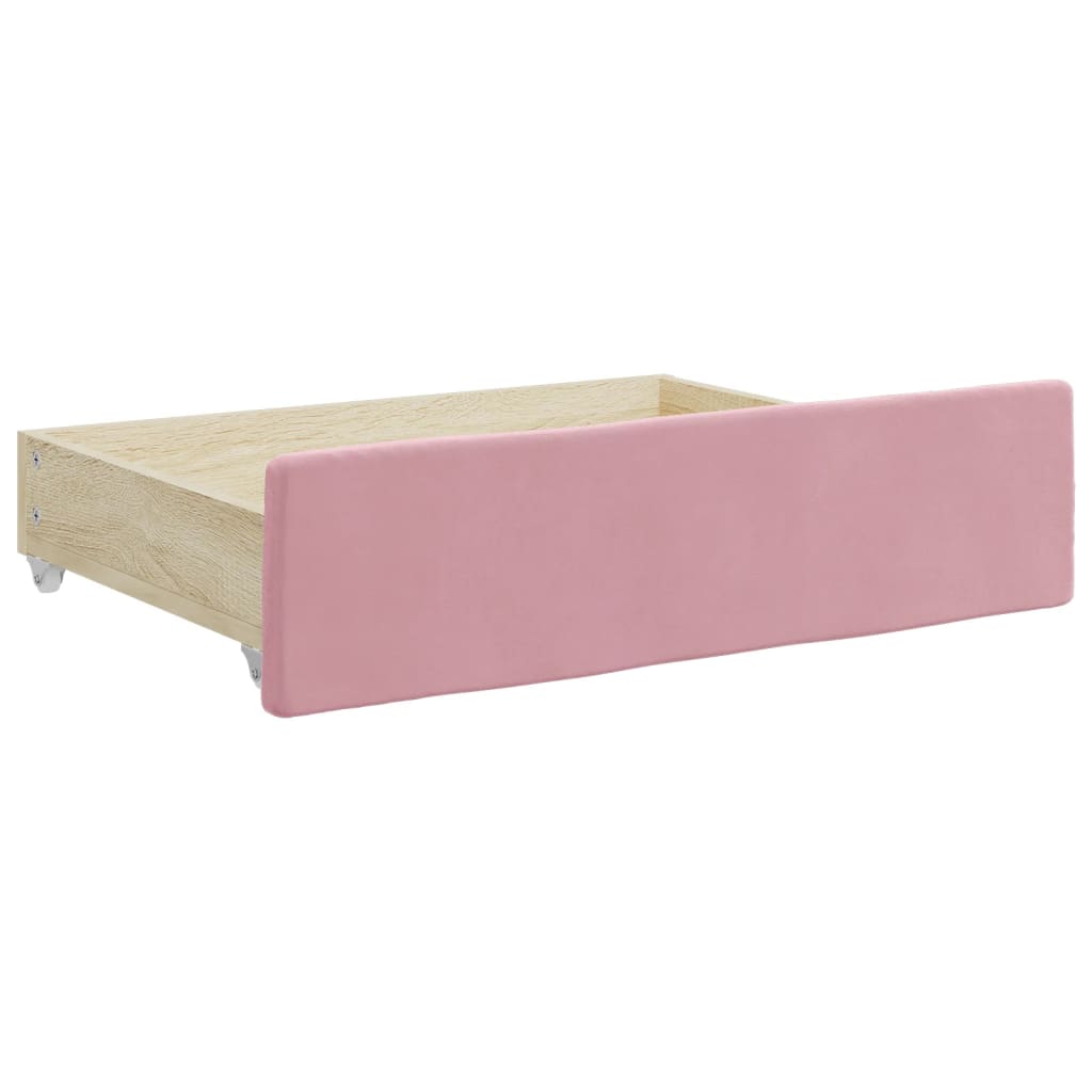 Lit de jour avec gigogne et tiroirs rose 100x200 cm velours - XIOS