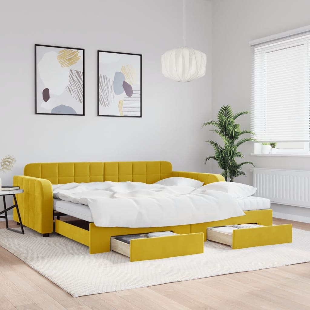Lit de jour avec gigogne et tiroirs jaune 100x200 cm velours - XIOS