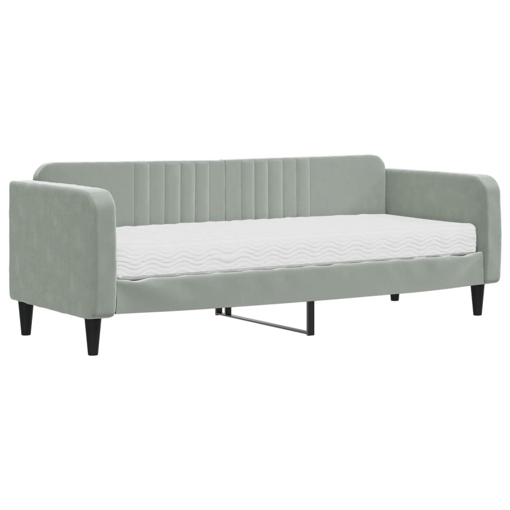 Lit de jour avec matelas gris clair 80x200 cm velours - XIOS