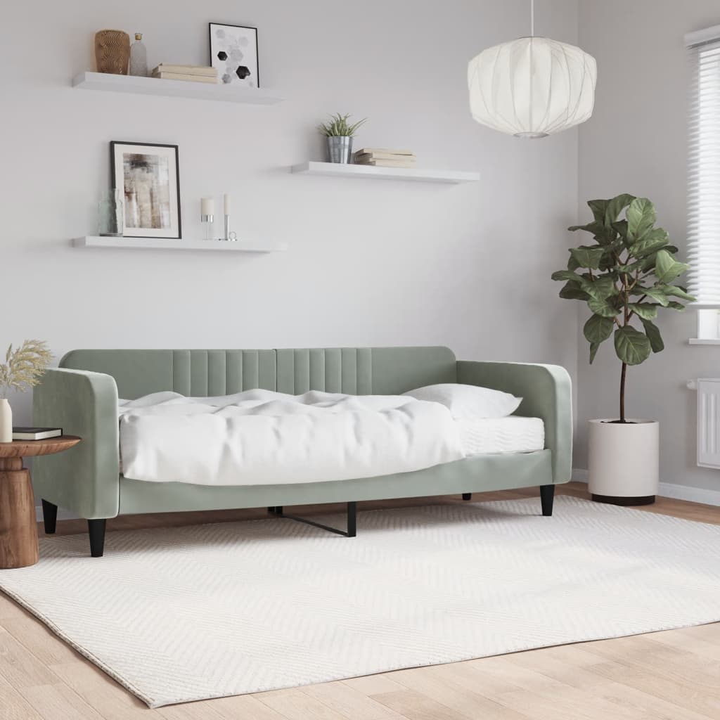 Lit de jour avec matelas gris clair 80x200 cm velours - XIOS