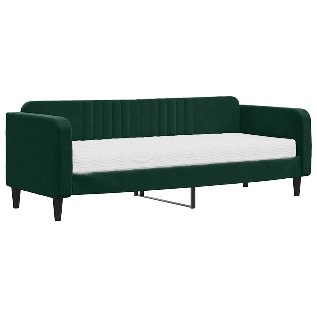 Lit de jour avec matelas vert foncé 80x200 cm velours - XIOS