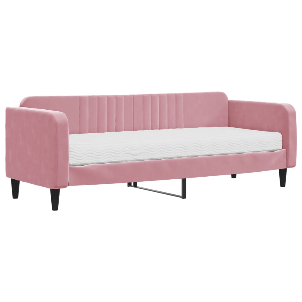 Lit de jour avec matelas rose 80x200 cm velours - XIOS