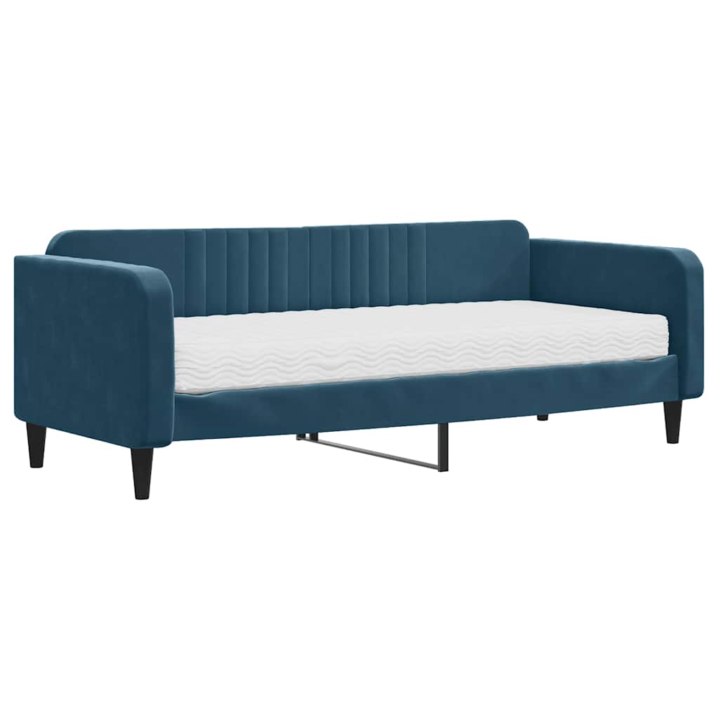 Lit de jour avec matelas bleu 90x200 cm velours - XIOS