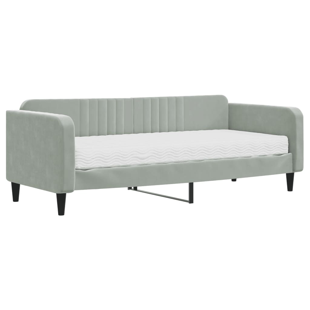 Lit de jour avec matelas gris clair 90x200 cm velours - XIOS