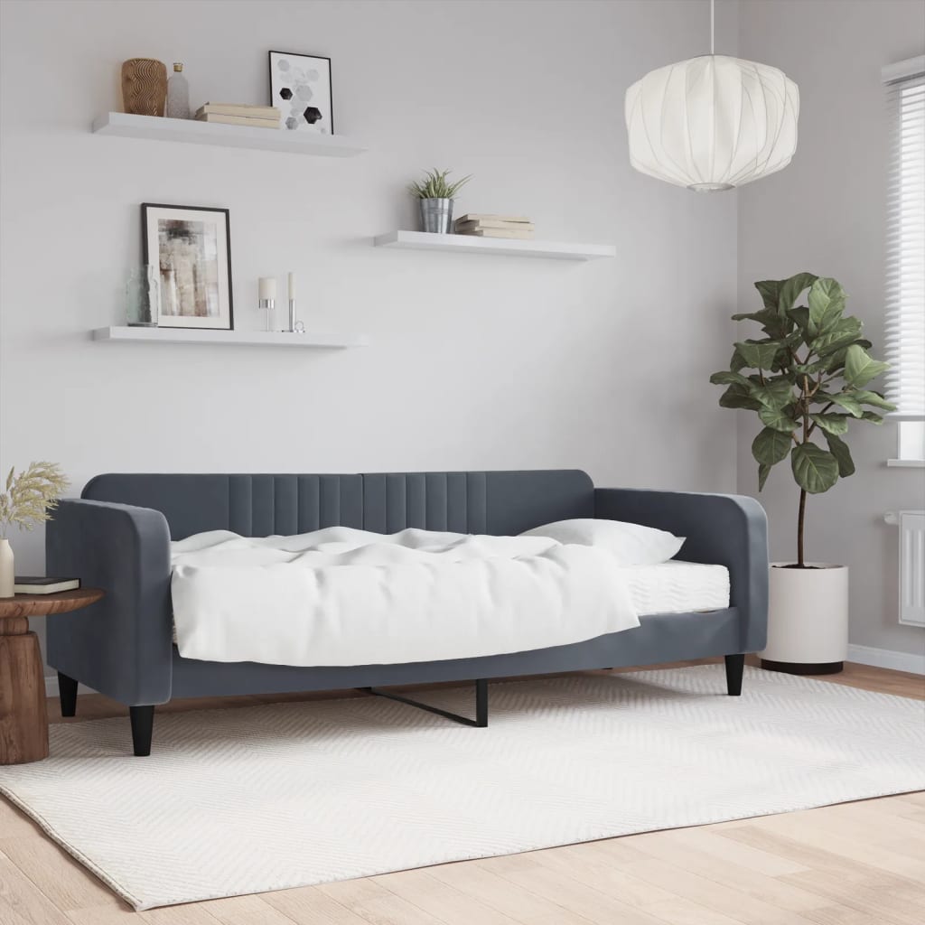 Lit de jour avec matelas gris foncé 90x200 cm velours - XIOS