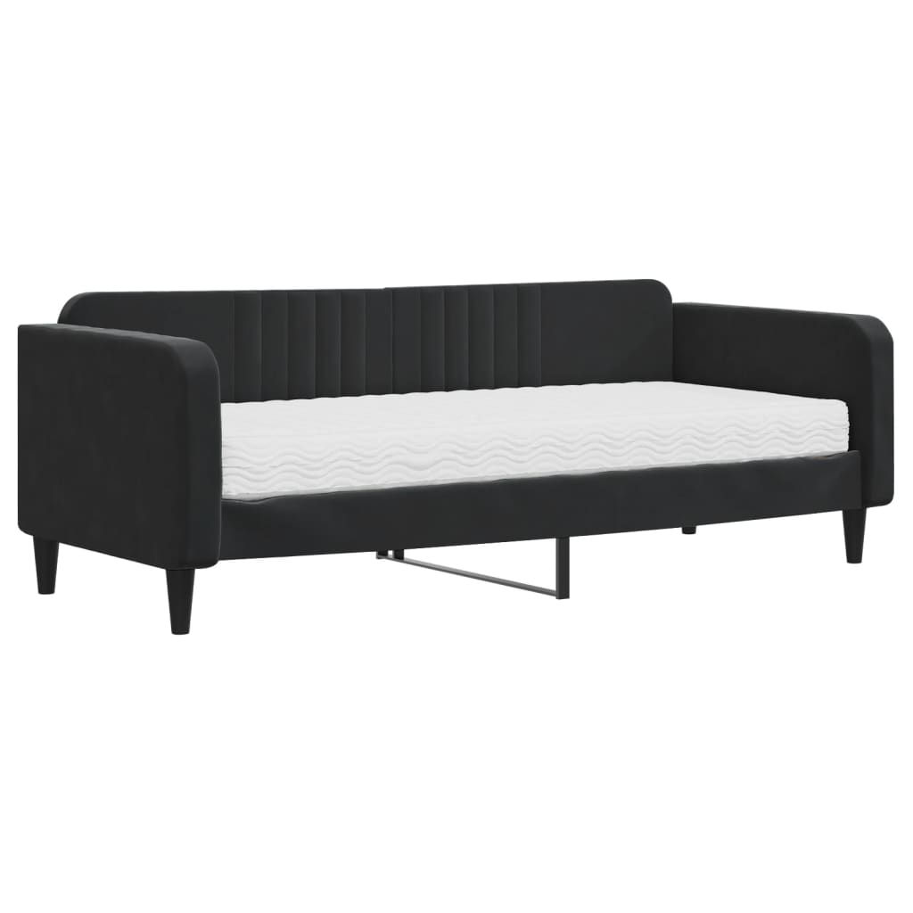 Lit de jour avec matelas noir 90x200 cm velours - XIOS