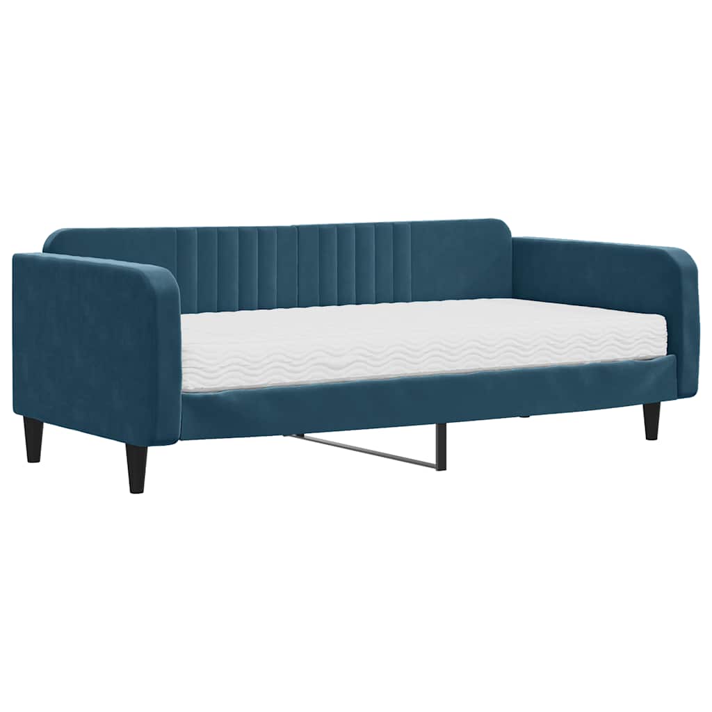 Lit de jour avec matelas bleu 100x200 cm velours - XIOS