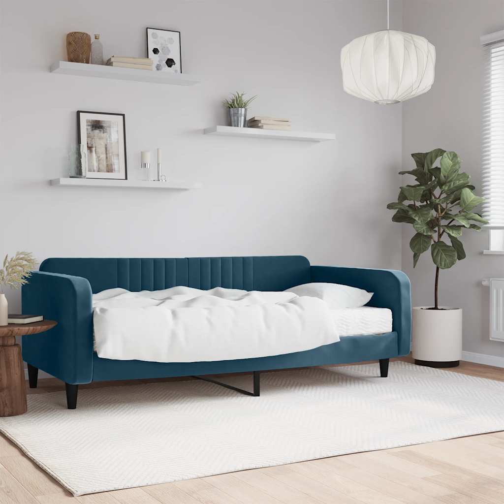 Lit de jour avec matelas bleu 100x200 cm velours - XIOS