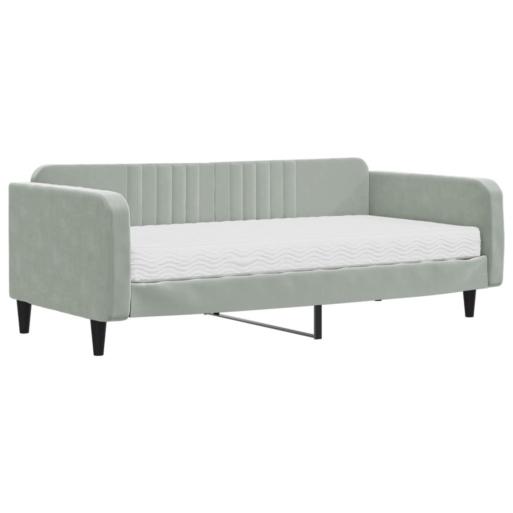 Lit de jour avec matelas gris clair 100x200 cm velours - XIOS
